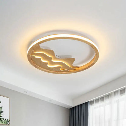 DecorBites™ DecorBites™ Modern Wood LED Ceiling Light with Landscape Design - 13"/17" Circle Flush Mount Fixture in Beige