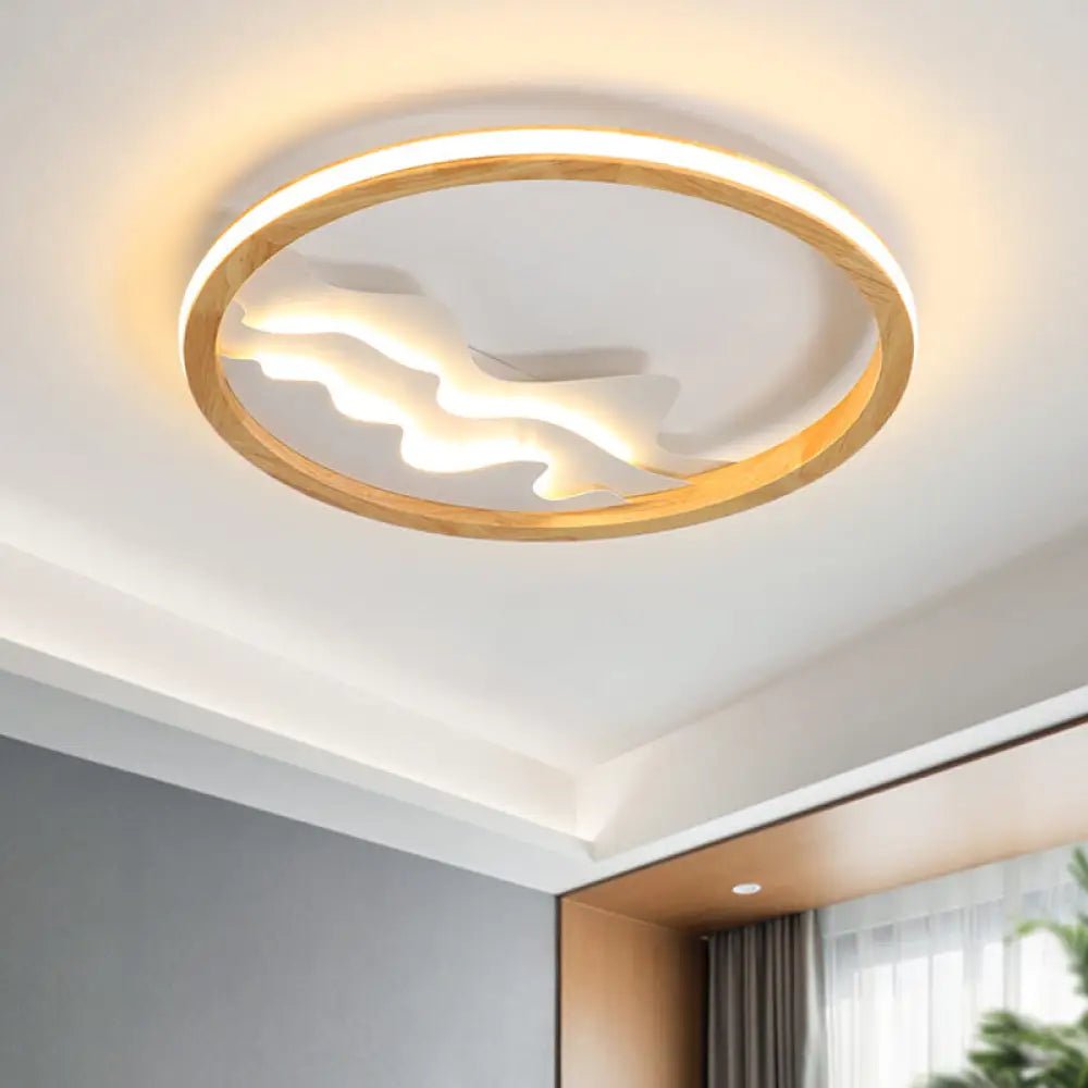 DecorBites™ DecorBites™ Modern Wood LED Ceiling Light with Landscape Design - 13"/17" Circle Flush Mount Fixture in Beige