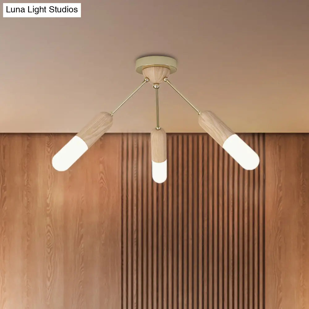 DecorBites™ Lámpara de techo LED empotrada moderna de madera con 3 luces beige