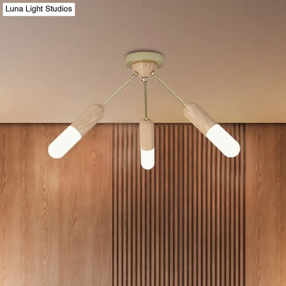 DecorBites™ Lámpara de techo LED empotrada moderna de madera con 3 luces beige