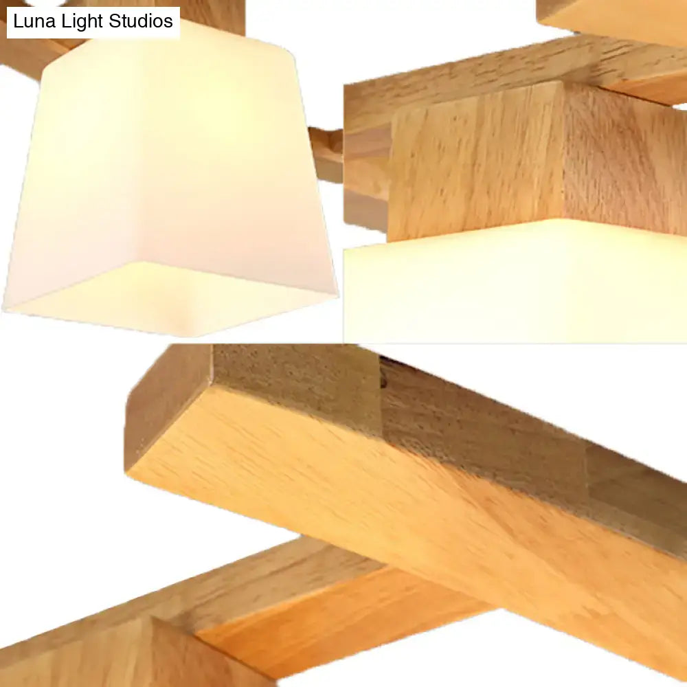 DecorBites™ nordic hang lamp with warm-toned wood geometric design and frosted glass shades for dining room lighting