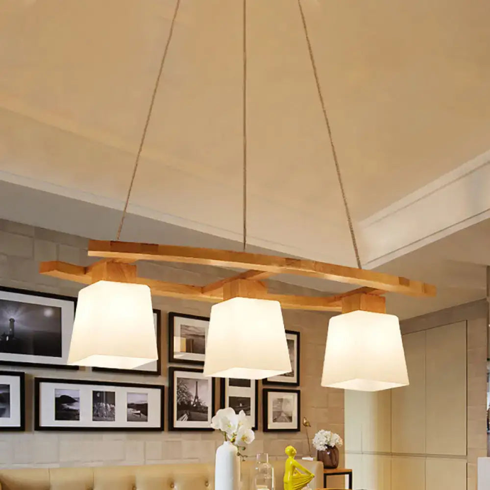 DecorBites Nordic hang lamp with three white fabric shades and natural fiber cords for dining room island lighting