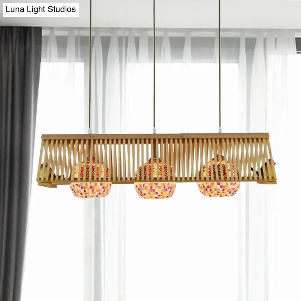 Decorbites modern pendant light fixture with bamboo roof shape and colorful mosaic glass shades 16 to 19.5 inches width e26 e27