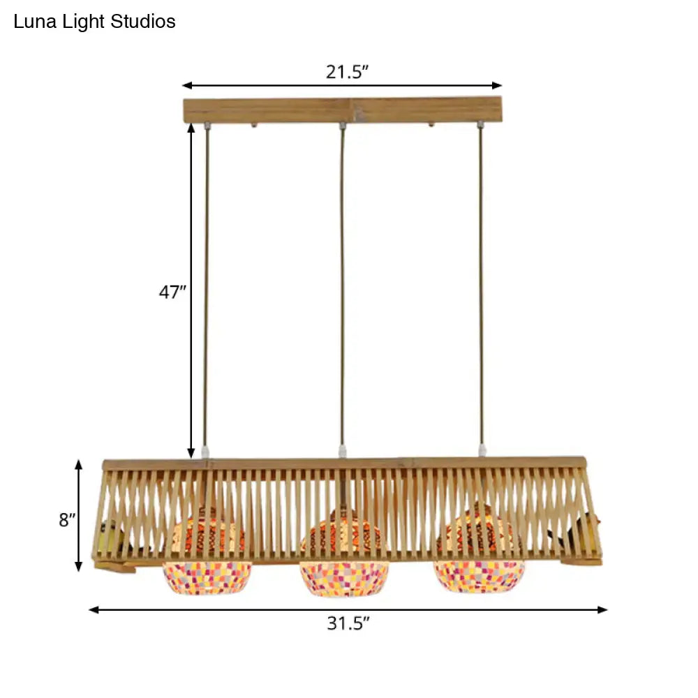 Decorbites modern wood pendant light beige fixture with three colorful mosaic glass shades 16 inch fixture width e26 e27