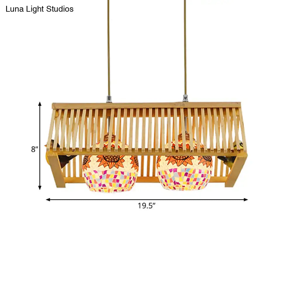 Decorbites™ modern wood pendant light with 16’’/19.5’’ fixture width features vibrant mosaic shades and e26 e27 sockets