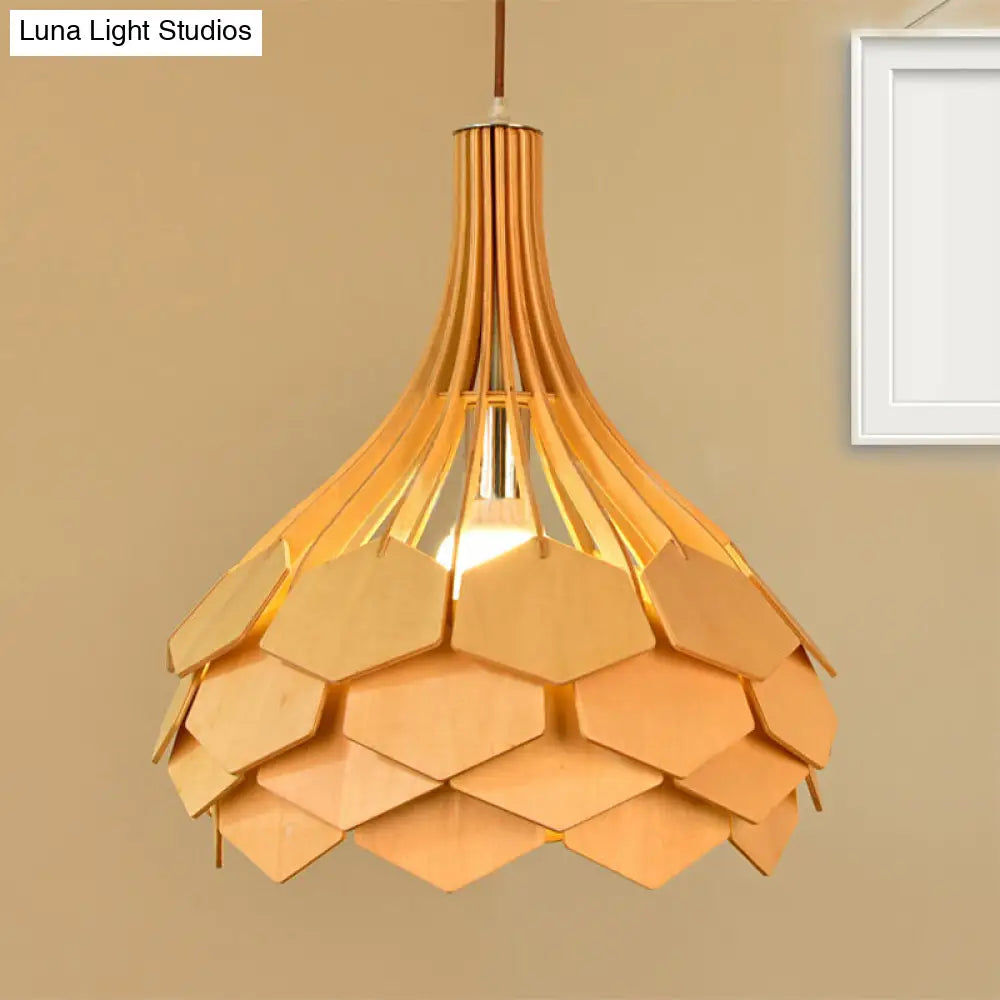 Modern Wood Pine Cone Pendant Lamp - Red/Blue 1-Bulb Hanging Light Fixture for Dining Room