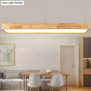 Modern wood rectangle ceiling light fixture with warm third gear white warm third illumination for dining room