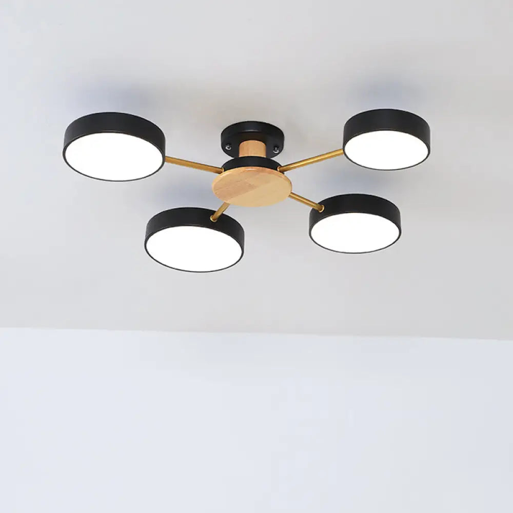 DecorBites™ DecorBites™ Modern Wood Round Semi Flush Ceiling Light with 5 Acrylic Heads - Stylish Lighting for Living Room