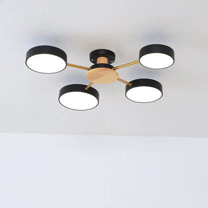DecorBites™ DecorBites™ Modern Wood Round Semi Flush Ceiling Light with 5 Acrylic Heads - Stylish Lighting for Living Room