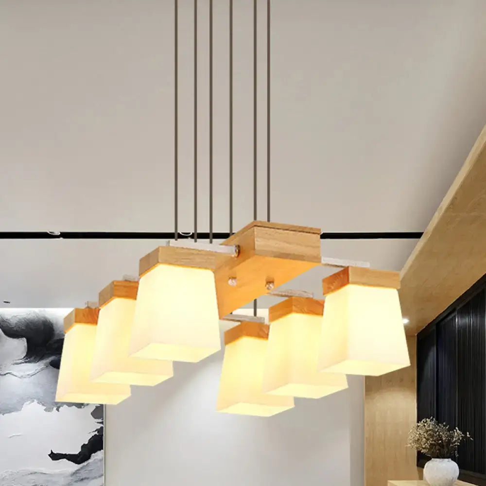 Decorbites modern trapezoid island lighting with white frosted glass square shades wood shelf e26 e27 suspension lamp