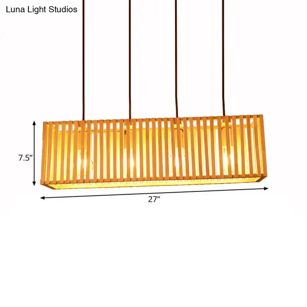 Decorbites modern wood island pendant light with warm golden glow from vertical bamboo slats compatible with led incandescent fluorescent bulbs