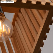 Decorbites modern wood island pendant light with warm wooden slats and clear glass bulb housing for led incandescent use