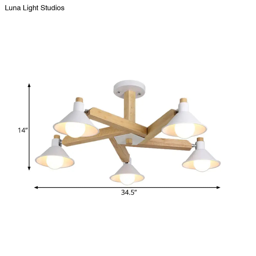 DecorBites™ DecorBites™ Modern Wood Spiral Semi Flush Mount Ceiling Lamp with 5 White Lights and Metal Cone Shade