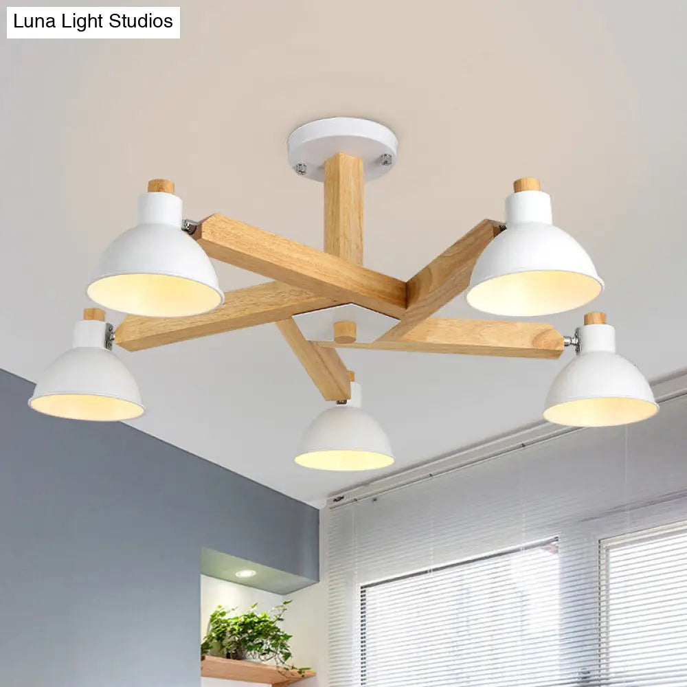 DecorBites™ DecorBites™ Modern Wood Spiral Semi Flush Mount Ceiling Lamp with 5 White Lights and Metal Cone Shade