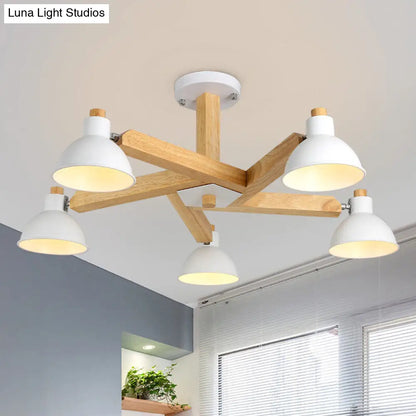 DecorBites™ DecorBites™ Modern Wood Spiral Semi Flush Mount Ceiling Lamp with 5 White Lights and Metal Cone Shade