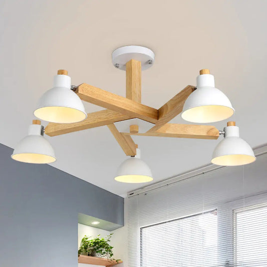 DecorBites™ DecorBites™ Modern Wood Spiral Semi Flush Mount Ceiling Lamp with 5 White Lights and Metal Cone Shade