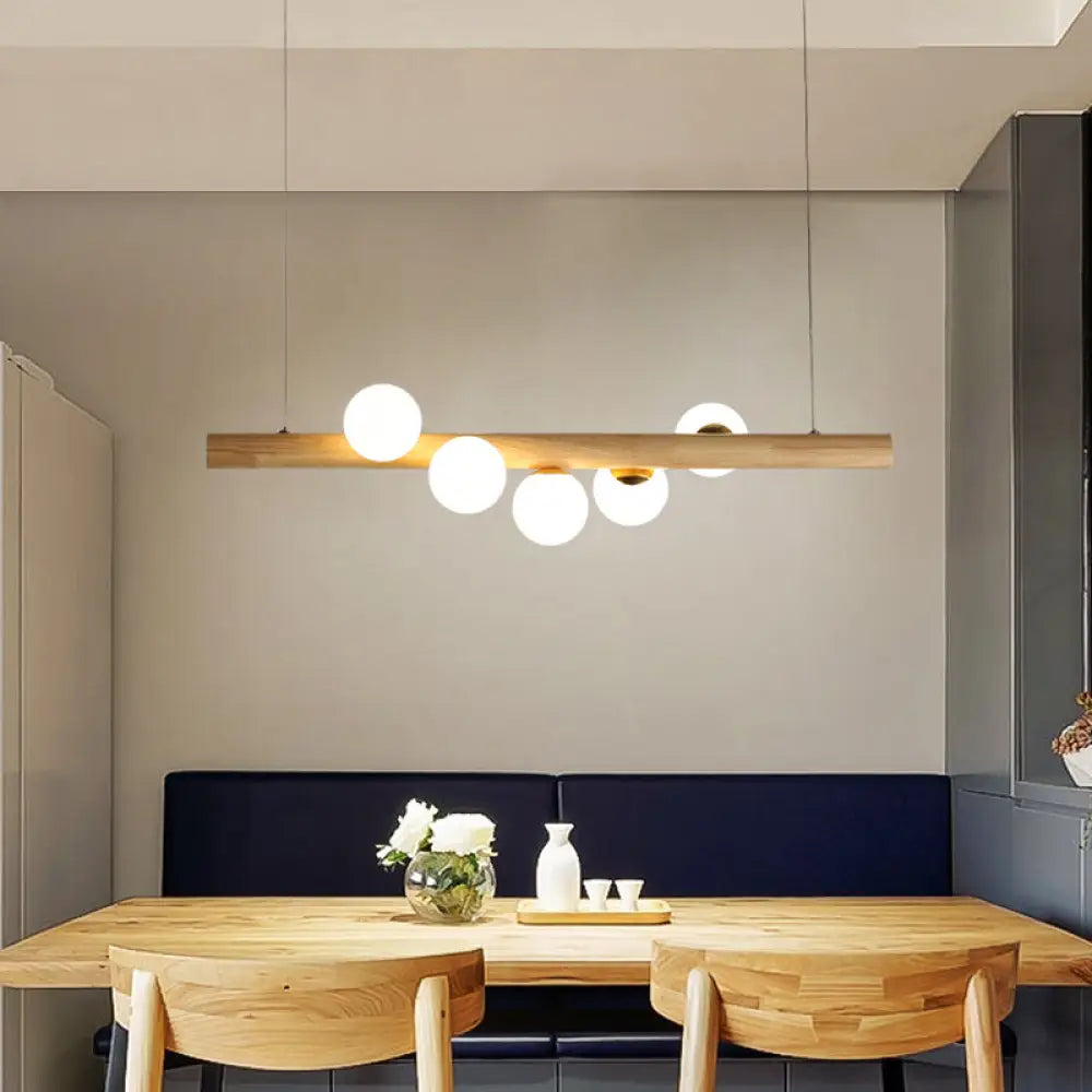 DecorBites™ Modern Wood Stick Pendant Light Kit for Dining Room Island - 5 Head Beige Lighting
