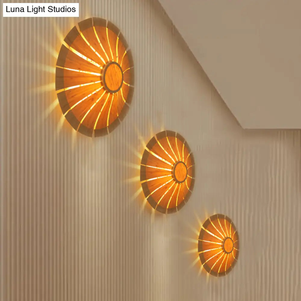 DecorBites™ DecorBites™ Modern Wood Veneer Wall Sconce Lighting - 19.5"/23.5" Diameter Circular Design - 1 Light for Living Room