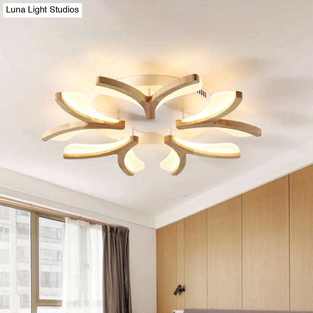 DecorBites™ DecorBites™ Modern Wood Y-Shape Semi Flush Light with 3/5 Heads - 23.5"/27.5" W LED Ceiling Lamp in Warm/White Light