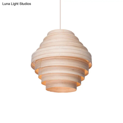 Modern Wooden 1-Light Suspension Pendant for Living Room Ceiling in Natural Wood