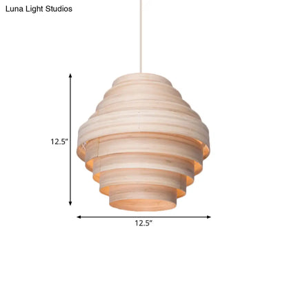 Modern Wooden 1-Light Suspension Pendant for Living Room Ceiling in Natural Wood