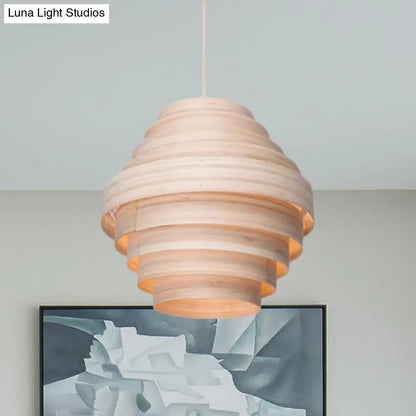 Modern Wooden 1-Light Suspension Pendant for Living Room Ceiling in Natural Wood