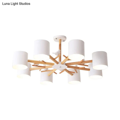 DecorBites™ DecorBites™ Modern Wooden Branch Flush Chandelier with Ball Cream Glass Shades - Nordic Design, 3/6/8 Heads, White Semi Flush Ceiling Light