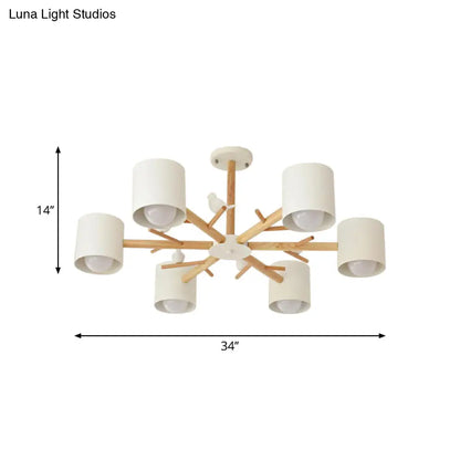 DecorBites™ DecorBites™ Modern Wooden Branch Flush Chandelier with Ball Cream Glass Shades - Nordic Design, 3/6/8 Heads, White Semi Flush Ceiling Light