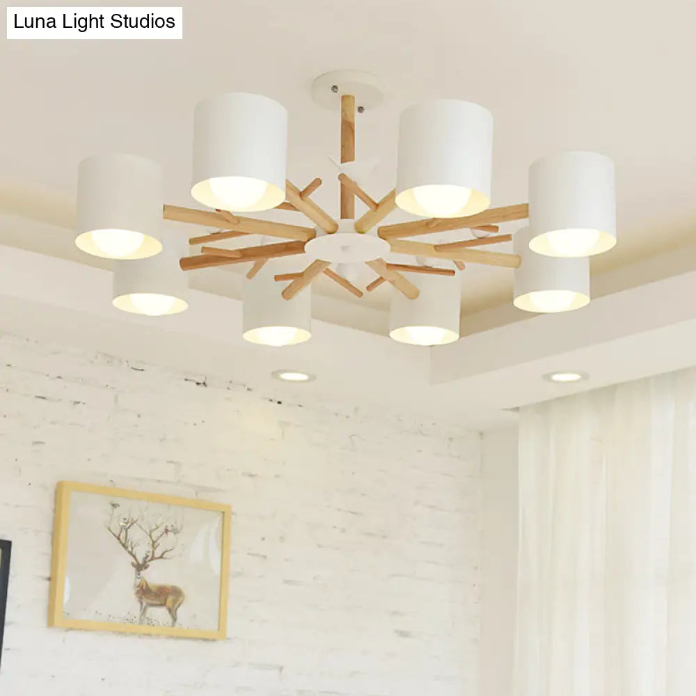 DecorBites™ DecorBites™ Modern Wooden Branch Flush Chandelier with Ball Cream Glass Shades - Nordic Design, 3/6/8 Heads, White Semi Flush Ceiling Light