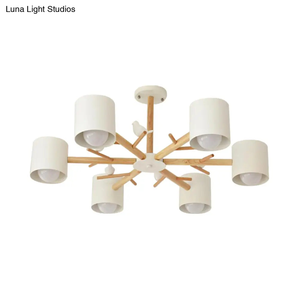 DecorBites™ DecorBites™ Modern Wooden Branch Flush Chandelier with Ball Cream Glass Shades - Nordic Design, 3/6/8 Heads, White Semi Flush Ceiling Light