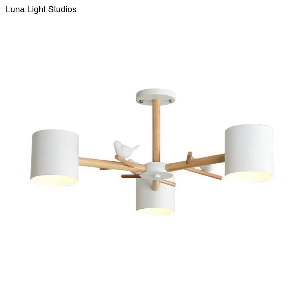 DecorBites™ DecorBites™ Modern Wooden Branch Flush Chandelier with Ball Cream Glass Shades - Nordic Design, 3/6/8 Heads, White Semi Flush Ceiling Light