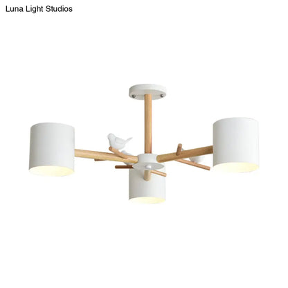 DecorBites™ DecorBites™ Modern Wooden Branch Flush Chandelier with Ball Cream Glass Shades - Nordic Design, 3/6/8 Heads, White Semi Flush Ceiling Light