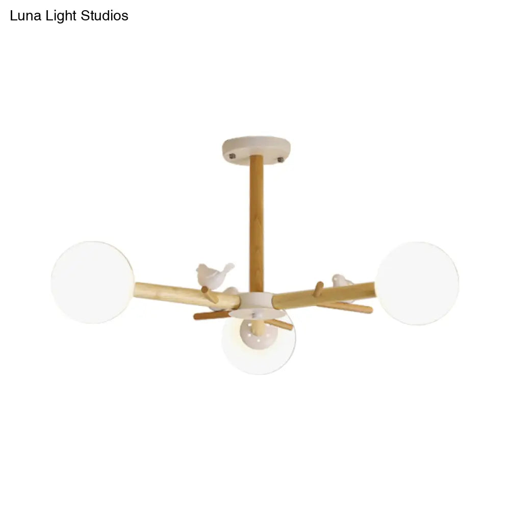 DecorBites™ DecorBites™ Modern Wooden Branch Flush Chandelier with Ball Cream Glass Shades - Nordic Design, 3/6/8 Heads, White Semi Flush Ceiling Light