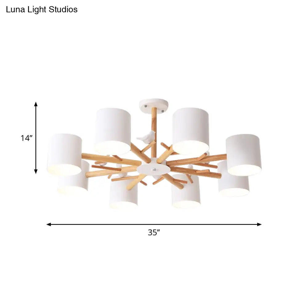 DecorBites™ DecorBites™ Modern Wooden Branch Flush Chandelier with Ball Cream Glass Shades - Nordic Design, 3/6/8 Heads, White Semi Flush Ceiling Light