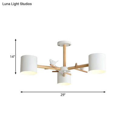 DecorBites™ DecorBites™ Modern Wooden Branch Flush Chandelier with Ball Cream Glass Shades - Nordic Design, 3/6/8 Heads, White Semi Flush Ceiling Light