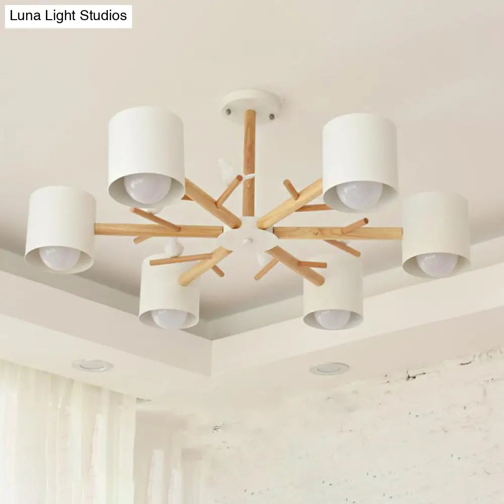 DecorBites™ DecorBites™ Modern Wooden Branch Flush Chandelier with Ball Cream Glass Shades - Nordic Design, 3/6/8 Heads, White Semi Flush Ceiling Light