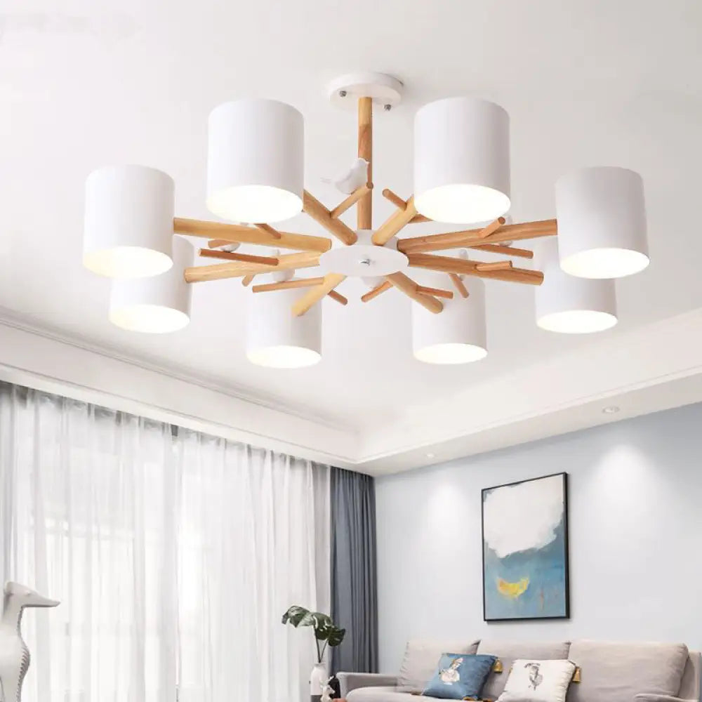 DecorBites™ DecorBites™ Modern Wooden Branch Flush Chandelier with Ball Cream Glass Shades - Nordic Design, 3/6/8 Heads, White Semi Flush Ceiling Light