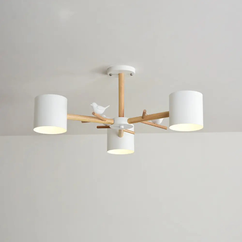 DecorBites™ DecorBites™ Modern Wooden Branch Flush Chandelier with Ball Cream Glass Shades - Nordic Design, 3/6/8 Heads, White Semi Flush Ceiling Light