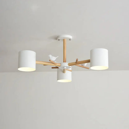 DecorBites™ DecorBites™ Modern Wooden Branch Flush Chandelier with Ball Cream Glass Shades - Nordic Design, 3/6/8 Heads, White Semi Flush Ceiling Light