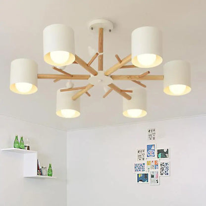 DecorBites™ DecorBites™ Modern Wooden Branch Flush Chandelier with Ball Cream Glass Shades - Nordic Design, 3/6/8 Heads, White Semi Flush Ceiling Light