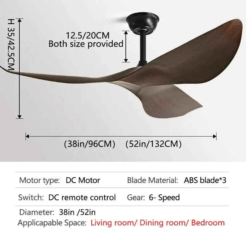 Modern wooden ceiling fan with sleek dark brown abs blades and matte black motor housing with remote control for modern spaces