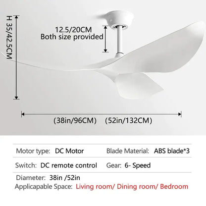 White modern ceiling fan with abs blades and remote control ideal for living room modern spaces