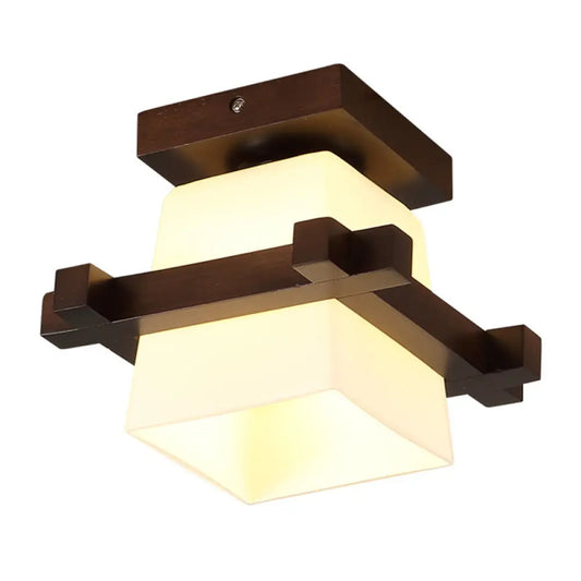 DecorBites™ DecorBites™ Modern Wooden Ceiling Light with Glass Shade - Simplicity and Elegance in 1-Light Semi Flush