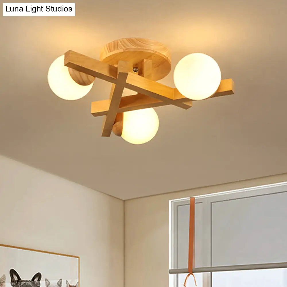 Lámpara de techo DecorBites™ moderna de madera con líneas cruzadas y múltiples bombillas para dormitorio