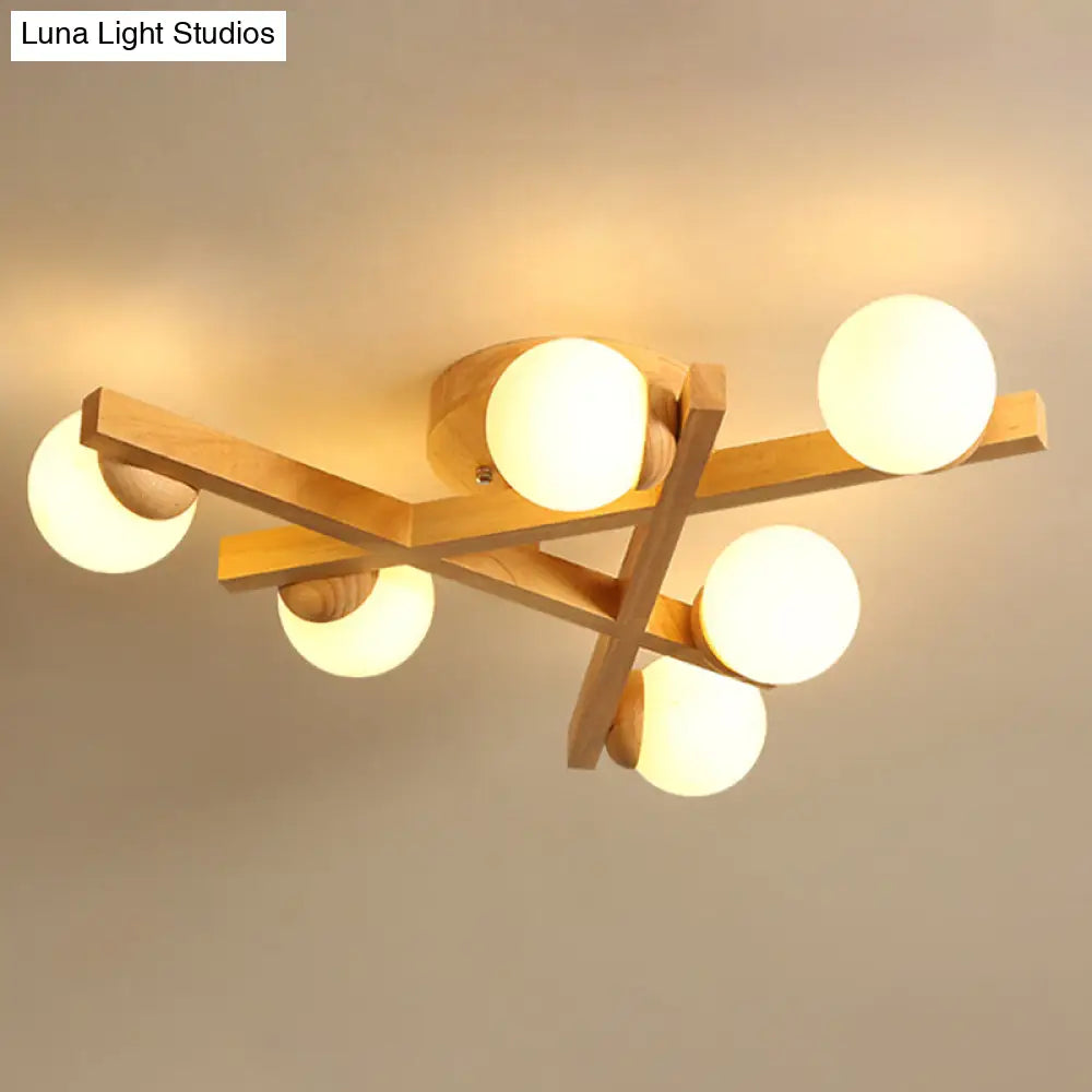 Lámpara de techo DecorBites™ moderna de madera con líneas cruzadas y múltiples bombillas para dormitorio