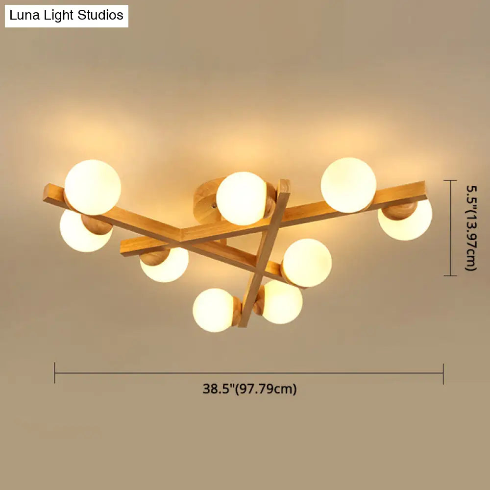 Lámpara de techo DecorBites™ moderna de madera con líneas cruzadas y múltiples bombillas para dormitorio