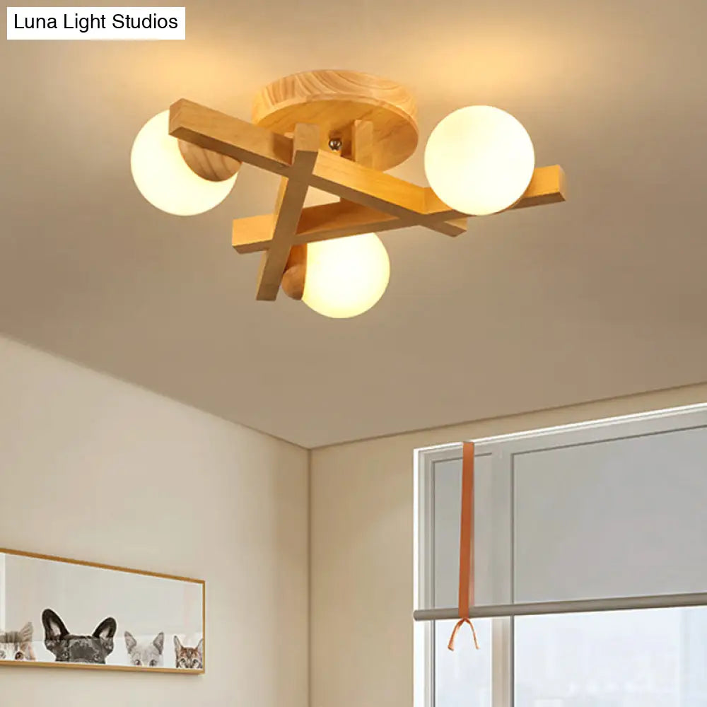 Lámpara de techo DecorBites™ moderna de madera con líneas cruzadas y múltiples bombillas para dormitorio