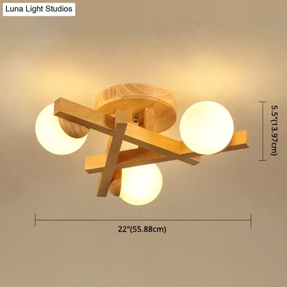 Lámpara de techo DecorBites™ moderna de madera con líneas cruzadas y múltiples bombillas para dormitorio