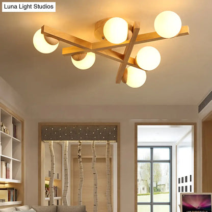 Lámpara de techo DecorBites™ moderna de madera con líneas cruzadas y múltiples bombillas para dormitorio
