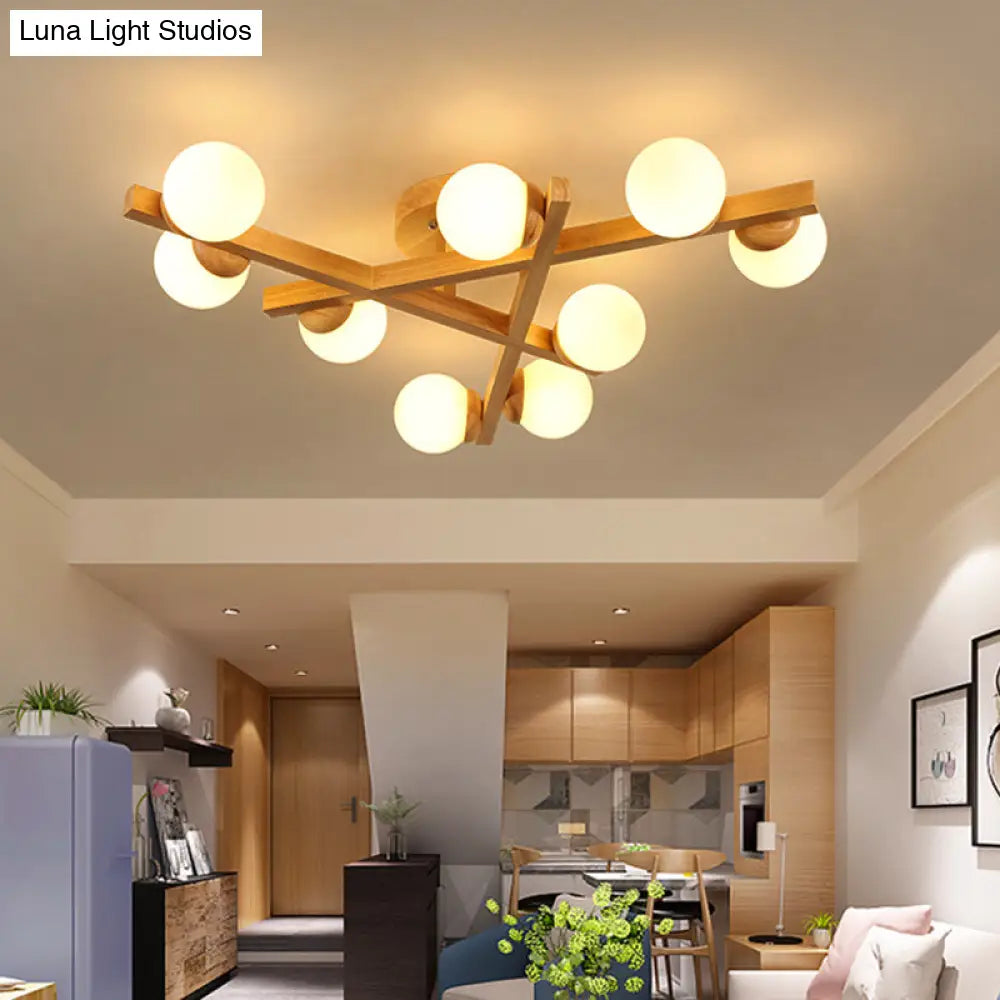 Lámpara de techo DecorBites™ moderna de madera con líneas cruzadas y múltiples bombillas para dormitorio